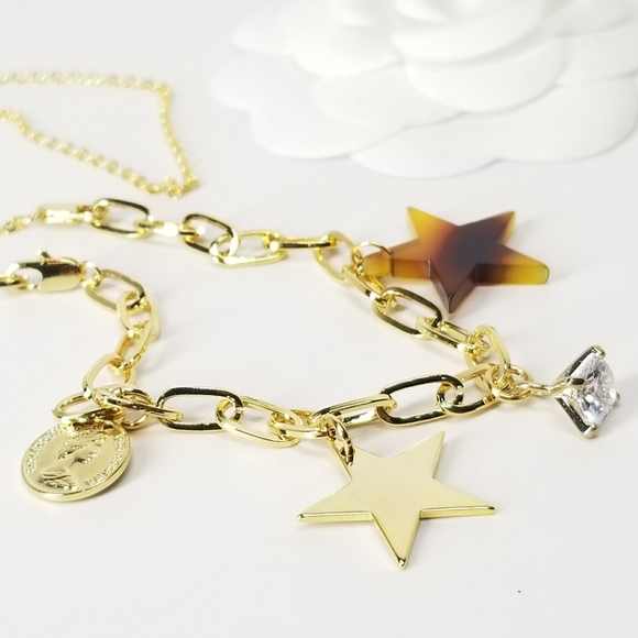 NEW Gold Paperclip Charms Necklace Bracelet - Picture 3 of 10